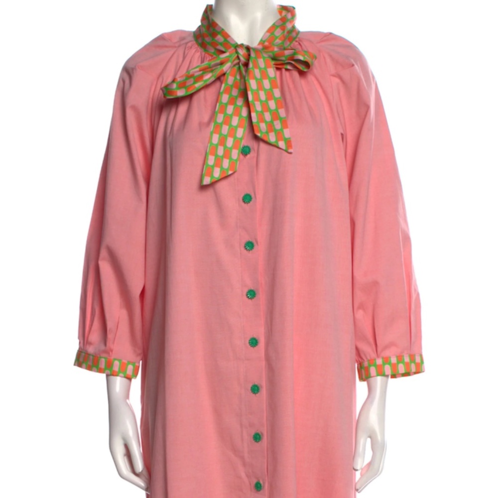 BURU Womens Pink Long Sleeve Collar Button Mumu Shirt Dress Size X-Small